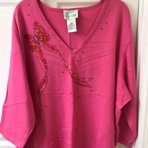 Quacker Factory 3X Cotton Sequined LS Shirt